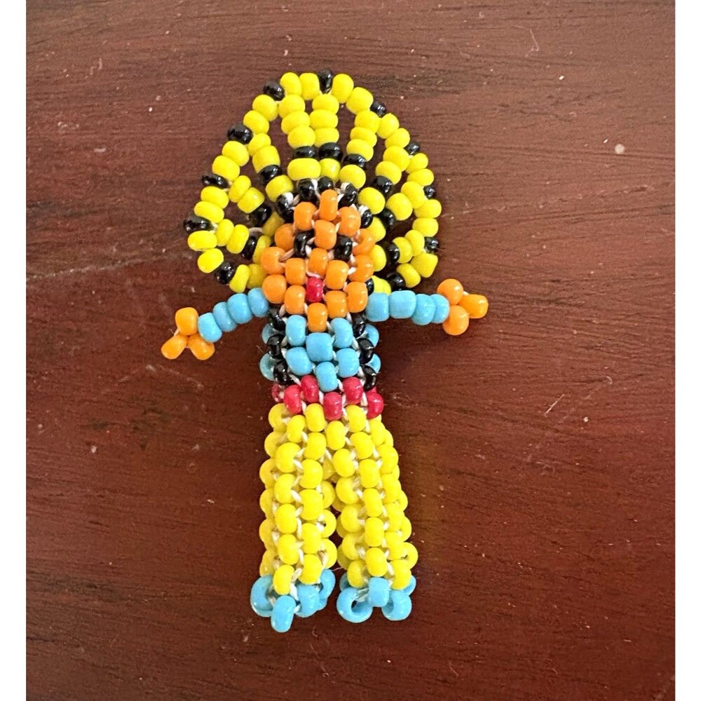 Handmade Beaded Figure Pin/Brooch Seed Bead Yellow Black Orange Blue